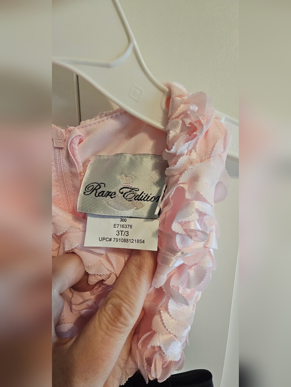 Rare Editions Pink Floral Bodice White Layered Dress with Black Satin Bow 3T - Picture 2 of 4